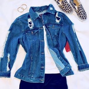 Denim Jacket - oversized distressed denim jacket